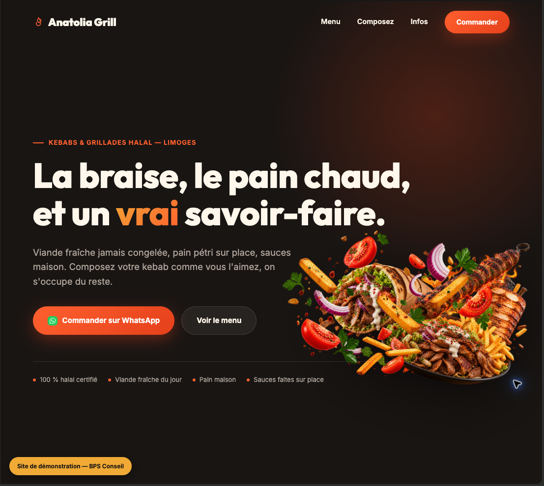Capture de la page d’accueil du snack Anatolia Grill