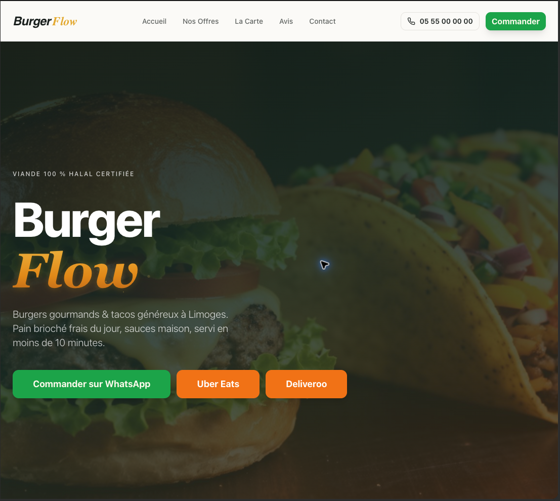 Capture de la page d’accueil Burger Flow